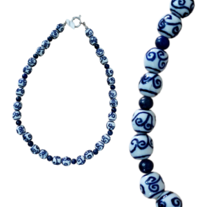 Hand painted porcelain bead necklace