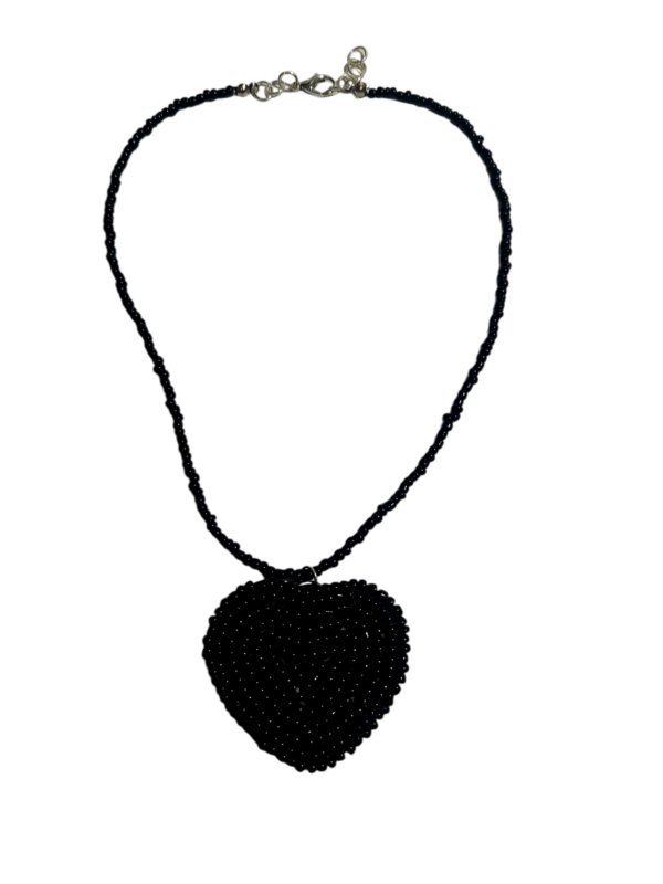 Necklace black beaded heart - Image 4