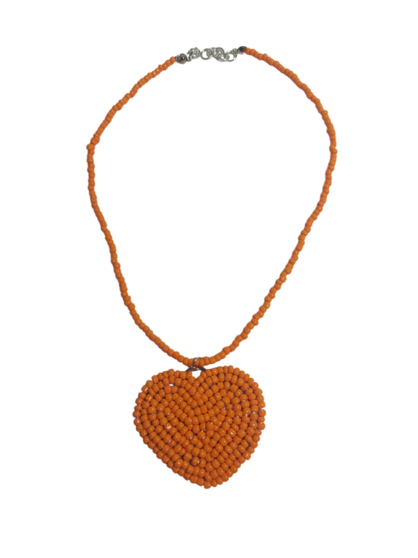 Necklace orange beaded heart - Image 3