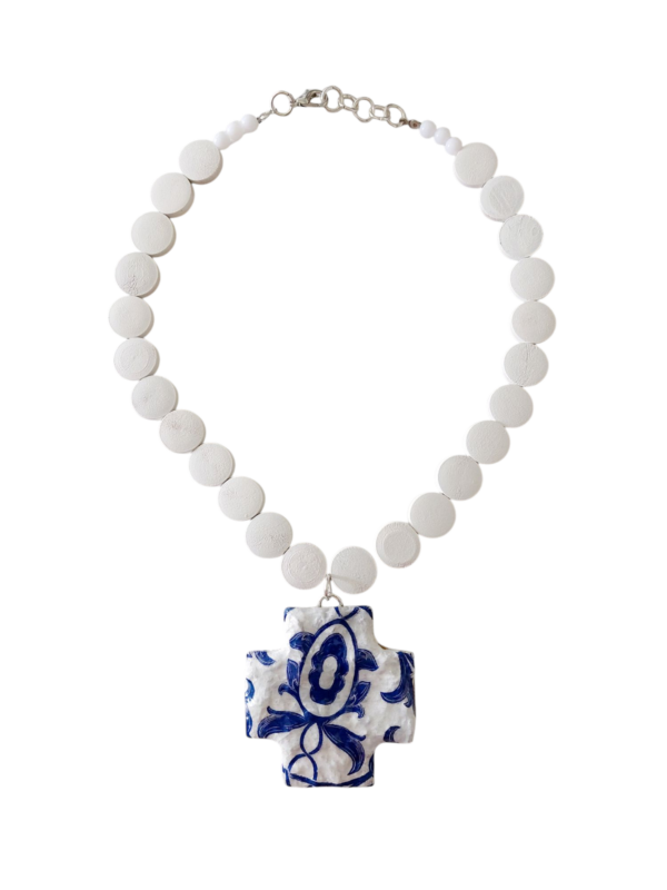 Necklace blue and white cross
